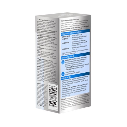 NEUTRÓGENA Retinol boost Crema facial hidratante anti-edad, con retinol puro y ácido Hialurónico 50 ml.