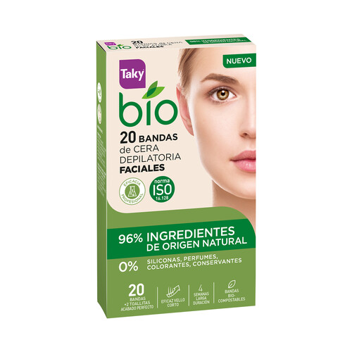 TAKY Bandas bio compostables de cera depilatoria faciales TAKY Bio 20 uds.