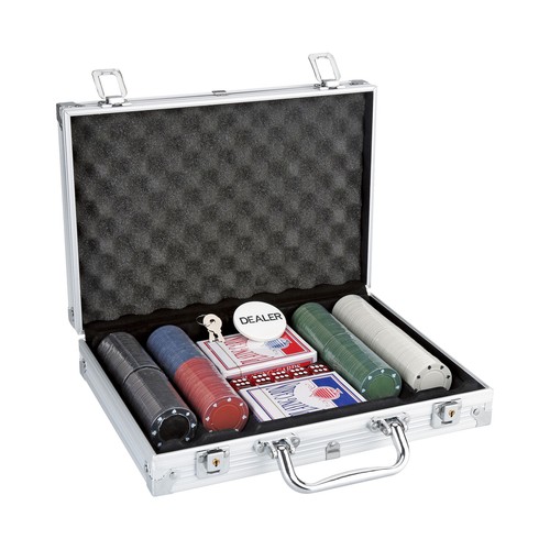 Estuche de poker con 2 mazos, 5 dados 200 fichas, CASINO.
