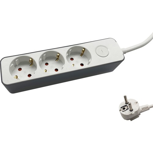Alargador con interruptor 3 tomas, 16A, 1,5 metros, AUCHAN.