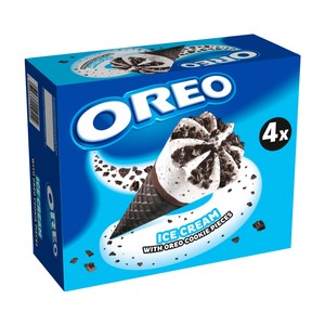 Imagen de OREO Cono con barquillo de chocolate y helado de nata con trocitos de galleta 4 x 110 ml.