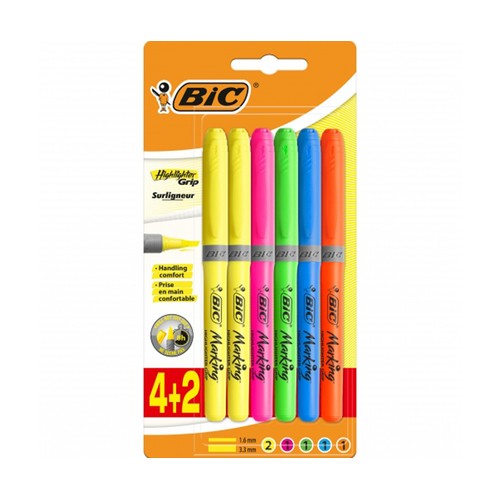 Marcadores Flúor Brite Liner Grip BIC 4+2 ud - Surtidos