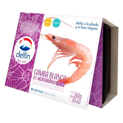 DELFÍN Gamba blanca 50 / 60 del Mediterraneo, cruda y ultracongelada DELFÍN 360 g (P.N.E).