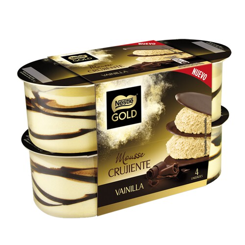 Alcampo NESTLÉ Mousse de vainilla con láminas crujientes de chocolate NESTLÉ Gold 4 x 57 g