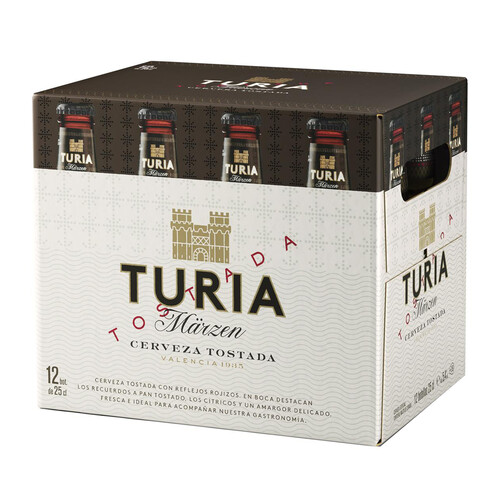 TURIA Cerveza tostada Valencia pack 12 botellas x 25 cl.