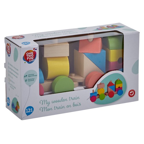 Tren con cubos de madera apilables Baby ONE TWO FUN ALCAMPO.