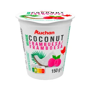 AUCHAN Producto vegetal de coco con frambuesa sin azúcar añadido 150 g. Producto Alcampo.