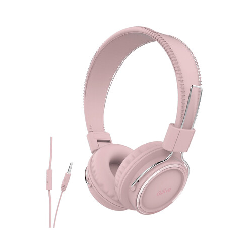 Auriculares tipo diadema QILIVE Q.1296, con cable, con micrófono, color rosa.