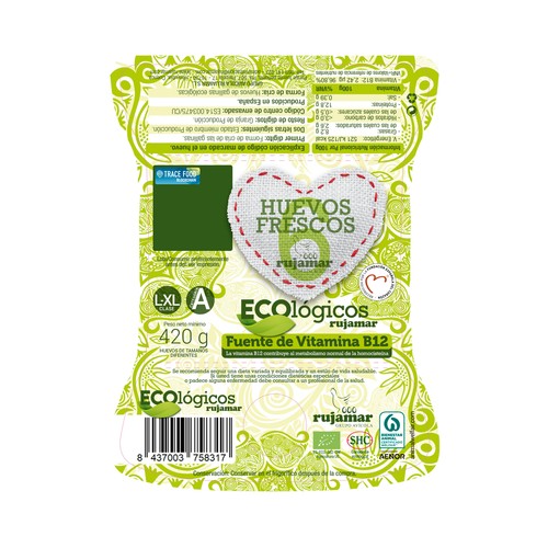 RUJAMAR Huevos de producción ecológica de categoria A y clase L-XL 6 uds.