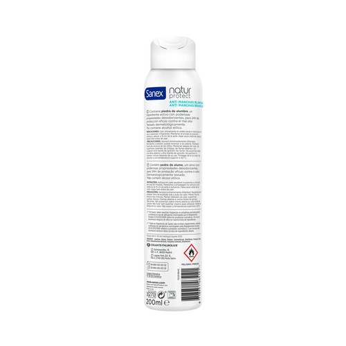 SANEX Natur protect Desodorante para mujer en spray con efecto anti manchas blancas 200 ml.