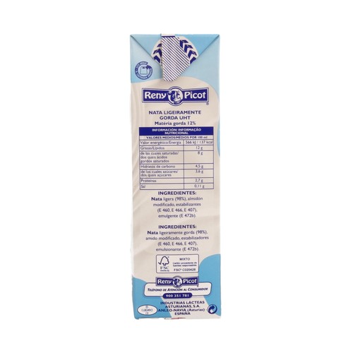 RENY PICOT Nata líquida (12% materia grasa) para cocinar Ligera 1 l.