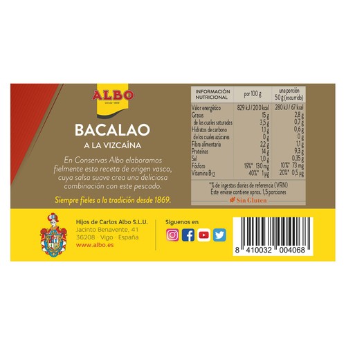 ALBO Bacalao a la vizcaína lata de 70 g.