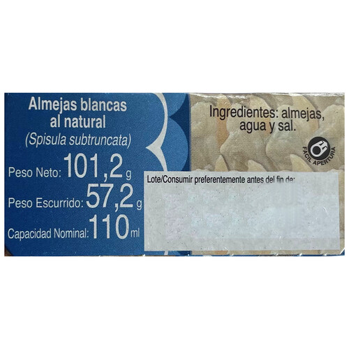 ATLANTICO Almejas blancas al natural ATLANTICO 57 g.