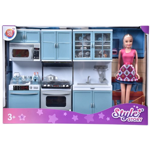 Muñeca Style Story con Cocina y accesorios 32 piezas +3 Años ONE, TWO FUN