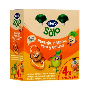 HERO Solo Bolsitas de fruta (naranja, plátano, pera) y galleta, a partir de 12 meses 4 x 100 g.
