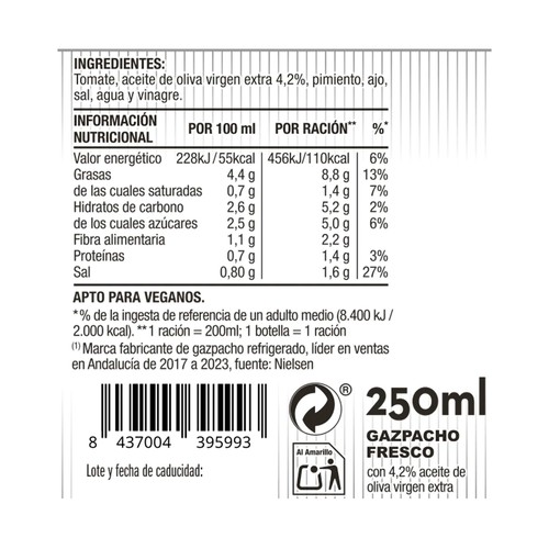 GARCÍA MILLÁN Gazpacho fresco suave 250 ml.