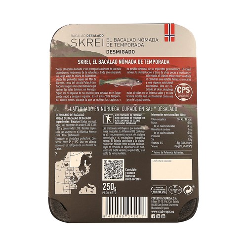 Bacalao desmigado desalado ROYAL SKREI 250 g.