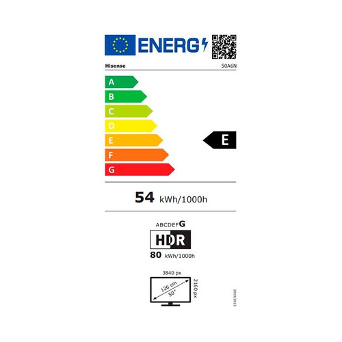 Televisión 127 cm (50") LED HISENSE 50A6N, 4K, VIDAA, Smart TV, color negro.