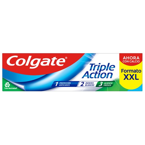 COLGATE Triple action Pasta de dientes con calcio, triple acción y sabor a menta intensa 100 ml.