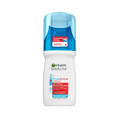 GARNIER Skin active Pure active Limpiador exfoliante con cepillo, para pieles grasas con tendencia acneica 150 ml.