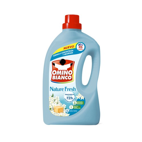 OMINO BIANCO Nature fresh Detergente líquido concentrado, con fragancia hasta 72 horas, 45 lavados, 1,8 l.