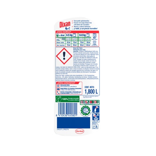 DIXAN 4 en 1 Detergente en gel para lavadora 40 DS