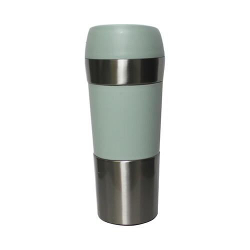 Taza mug termo de acero inoxidable con agarrador y tapa de silicona color verde, 0,35 litros, ACTUEL.