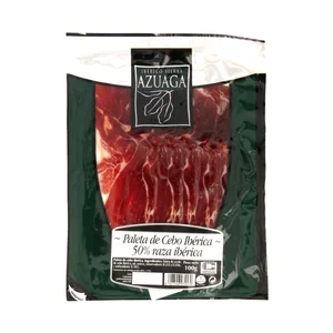 SIERRA AZUAGA Paleta de cebo ibérica (50% raza ibérica), cortada en lonchas SIERRA AZUAGA 100 g.