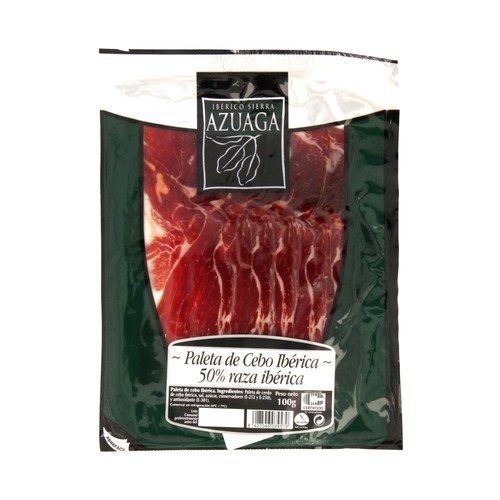 SIERRA AZUAGA Paleta de cebo ibérica (50% raza ibérica), cortada en lonchas SIERRA AZUAGA 100 g.