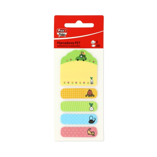 5 marcadores traslúcidos, diseño animado, 20 hojas, FIXONOTES.