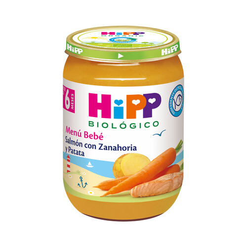 HIPP Biológico Tarrtio de salmón con zanahoria y patata ecológicas, a partir de 6 meses 190 g.