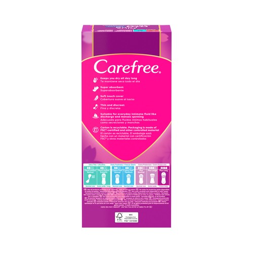 CAREFREE Plus long Salvaslips (protegeslips) extra-largos con fresca fragancia 40 uds.