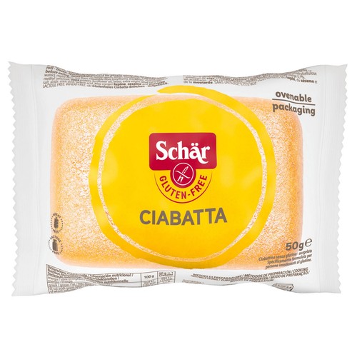 SCHÄR Ciabatta, panecillo precocido y congelado, listo para hornear, sin gluten 50 g.