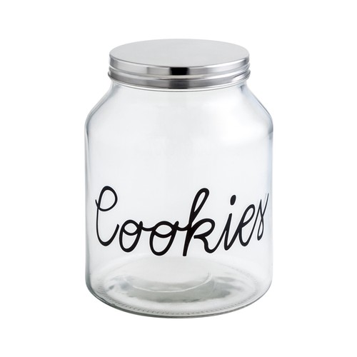 Bote de cristal con tapa de acero inoxidable diseño Cookies, Renova, 2 litros, QUID.