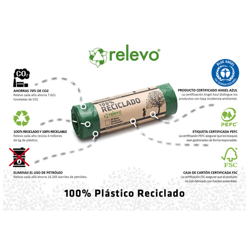 RELEVO Bolsas basura 100 % reciclada 30 l. 15 uds.