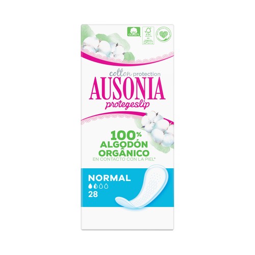 AUSONIA Salvaslips normal super absorbentes, fabricados con algodón 100% orgánico AUSONIA Cotton protection 28 uds.