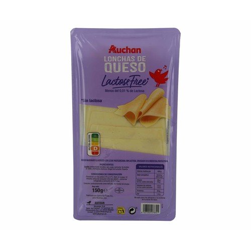 Queso en lonchas sin lactosa PRODUCTO ALCAMPO, 150 g.