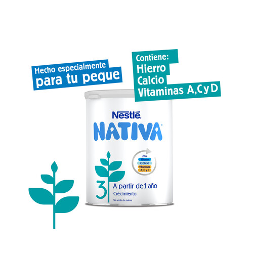 NATIVA 3 de Nestlé Leche (3) de crecimiento en polvo, a partir de los 12 meses 800 g.