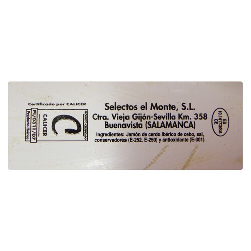 EL MONTE Jamón de cebo ibérico (50% raza ibérica) EL MONTE pieza de 7 kilos (peso aproximado).