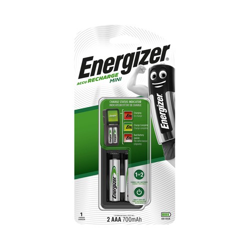 Cargador de pilas del tipo AA/AAA + 2 pilas del tipo AAA con carga de 850 mAh ENERGIZER Mini.