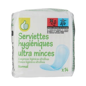 PRODUCTO ECONÓMICO ALCAMPO Compresas higiénicas ultrafinas normales, sin alas 14 uds.