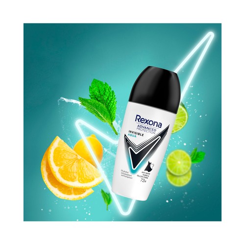 REXONA Advanced protection invisible aqua Desodorante roll on para mujer, que no deja manchas en nuestra ropa 50 ml.
