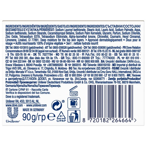 DOVE Pastilla de jabón de tocador con 1/4 de crema hidratante DOVE Beauty 90 g.