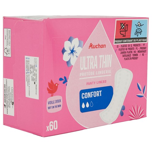 PRODUCTO ALCAMPO Salvaslips regular, ultrafinos y ultra suaves con forma anatómica 60 uds.