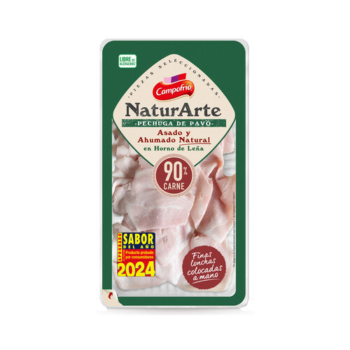 Pechuga de pavo asada y ahumada, cortada en finas lonchas CAMPOFRÍO Naturarte 90 g.