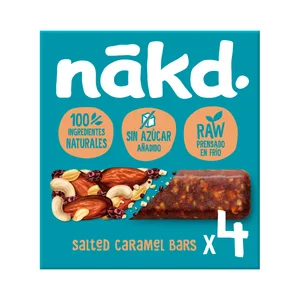 NÁKD Barritas de fruta y frutos secos con caramelo salado, ingredientes 100 % naturales y sin azúcares añadidos 4 uds. 140 g.