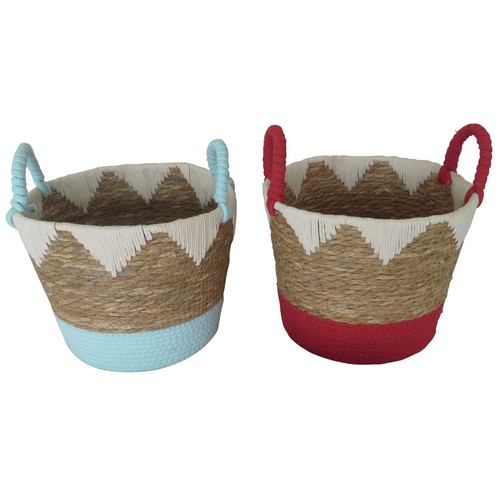 Cesta redonda, con asas azul o coral. CAMILLO