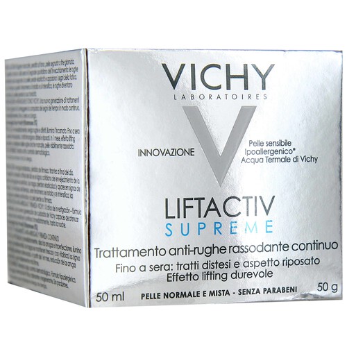 Crema hidratante para piel normal y mixta que actúa contra las arrugas, la pérdida de firmeza y la tirantez al final del día VICHY Liftactiv 50 mililitros.