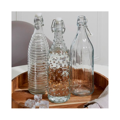 Botella de vidrio de relieve de 1l, HOMEDECO FACTORY