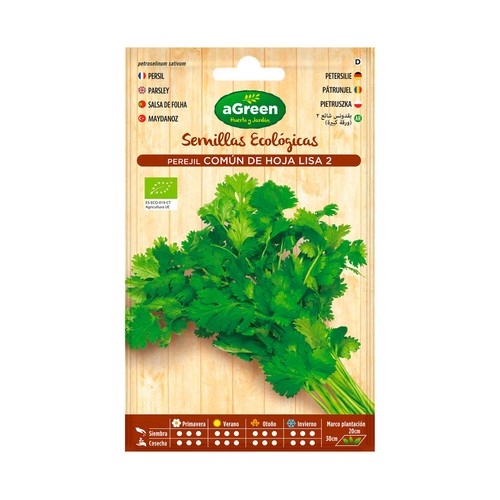 Semillas ecológicas para sembrar perejil de la variedad hoja grande HA-HUERTO Y JARDIN 3.75 gramos.